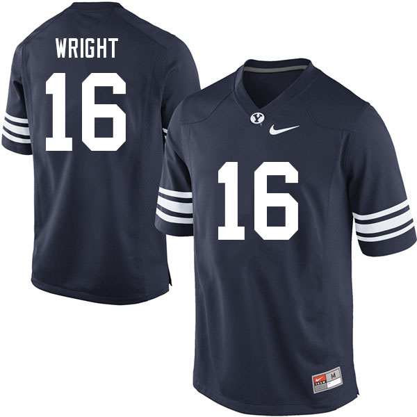 Men #16 Wes Wright BYU Cougars College Football Jerseys Sale-Navy - Click Image to Close
